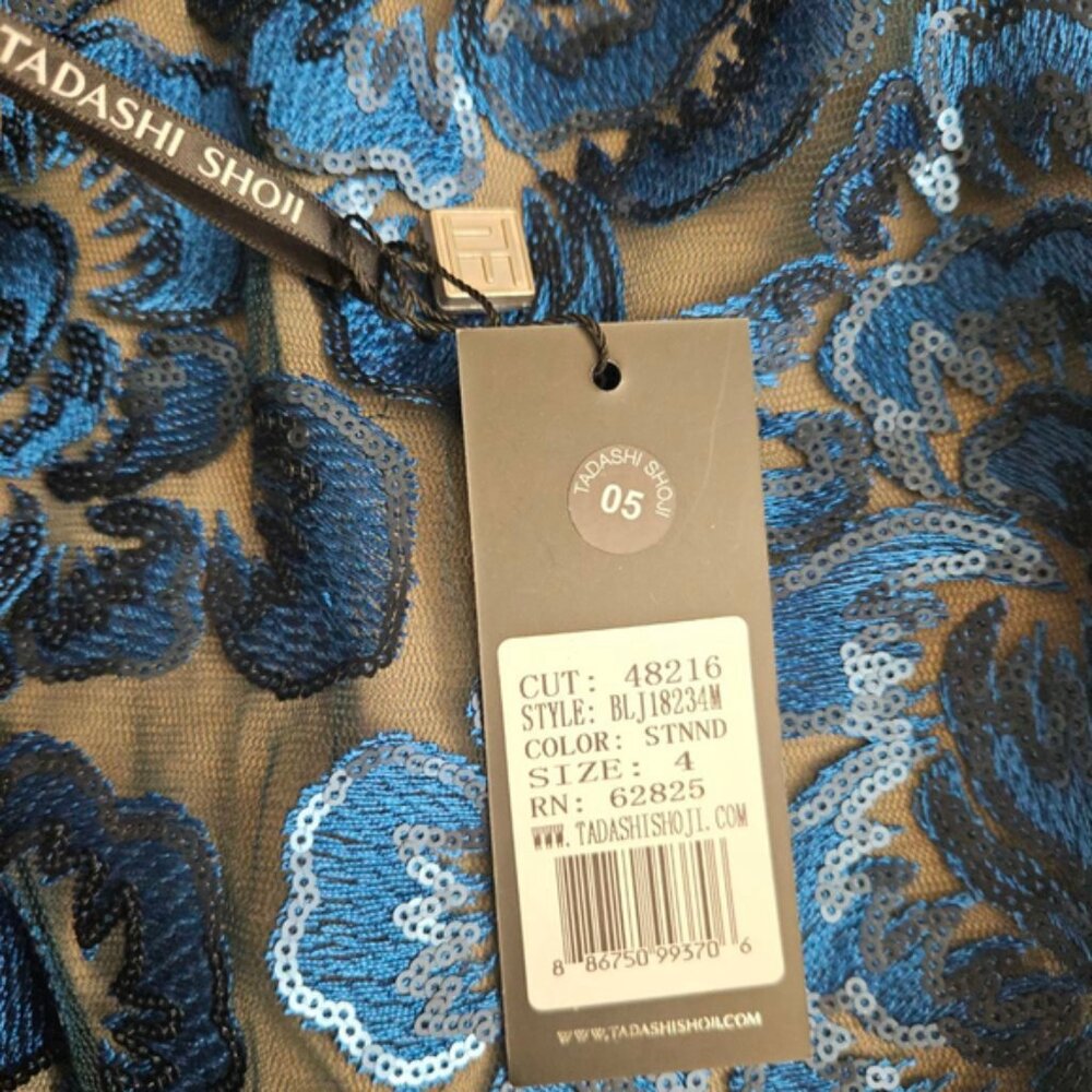 Tadashi Shoji Blue Lace Floral Mesh Sequin Cocktail Dress Womens 4 NWT - Picture 7 of 9